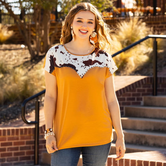 Cow Print Tan Tee