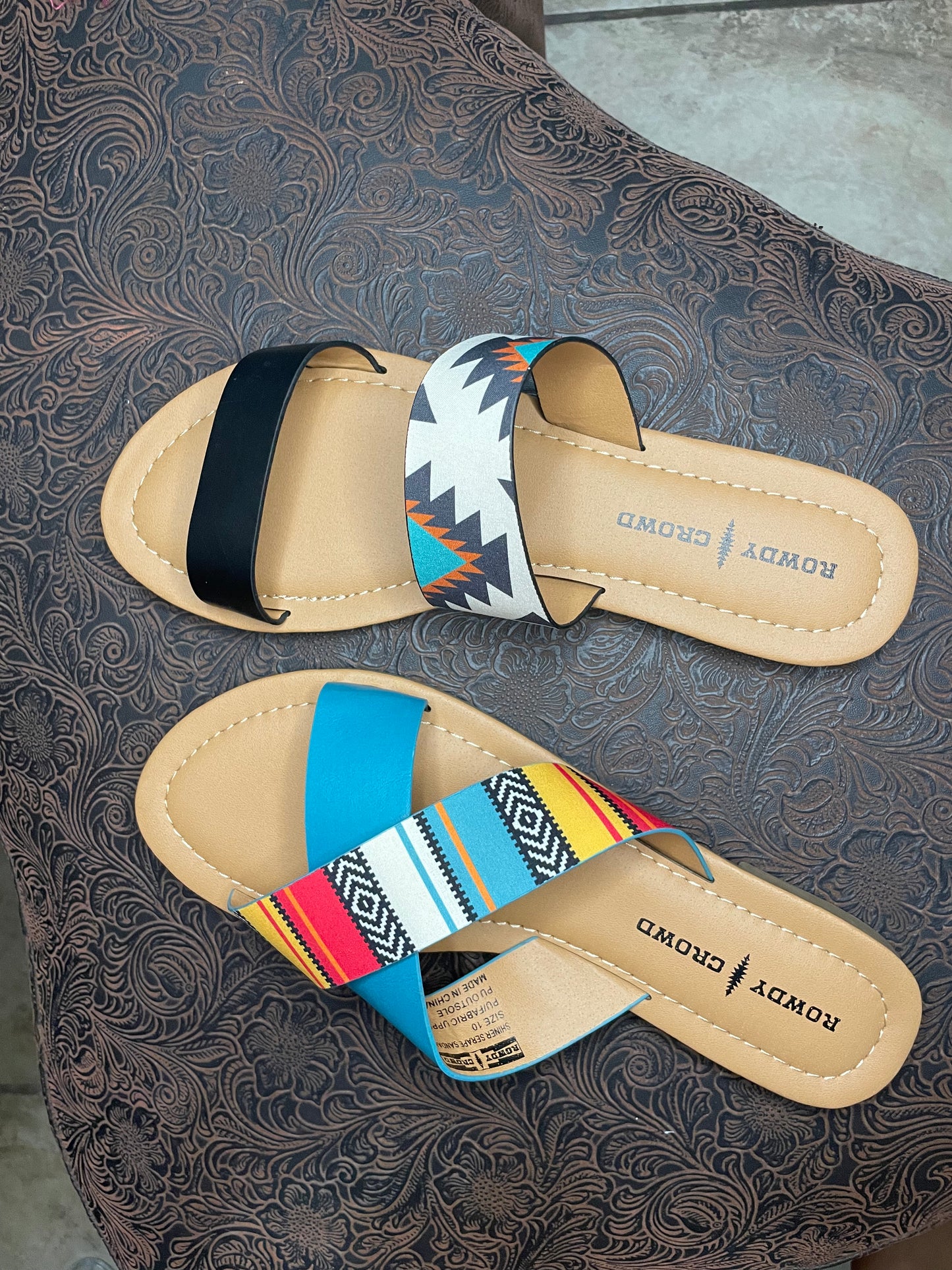 Teal Cross Strap Serape Sandals