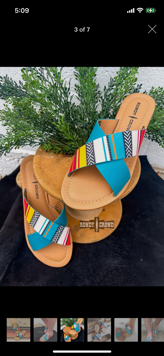 Teal Cross Strap Serape Sandals