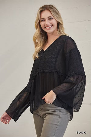 Gigio Black Chiffon Dot Top