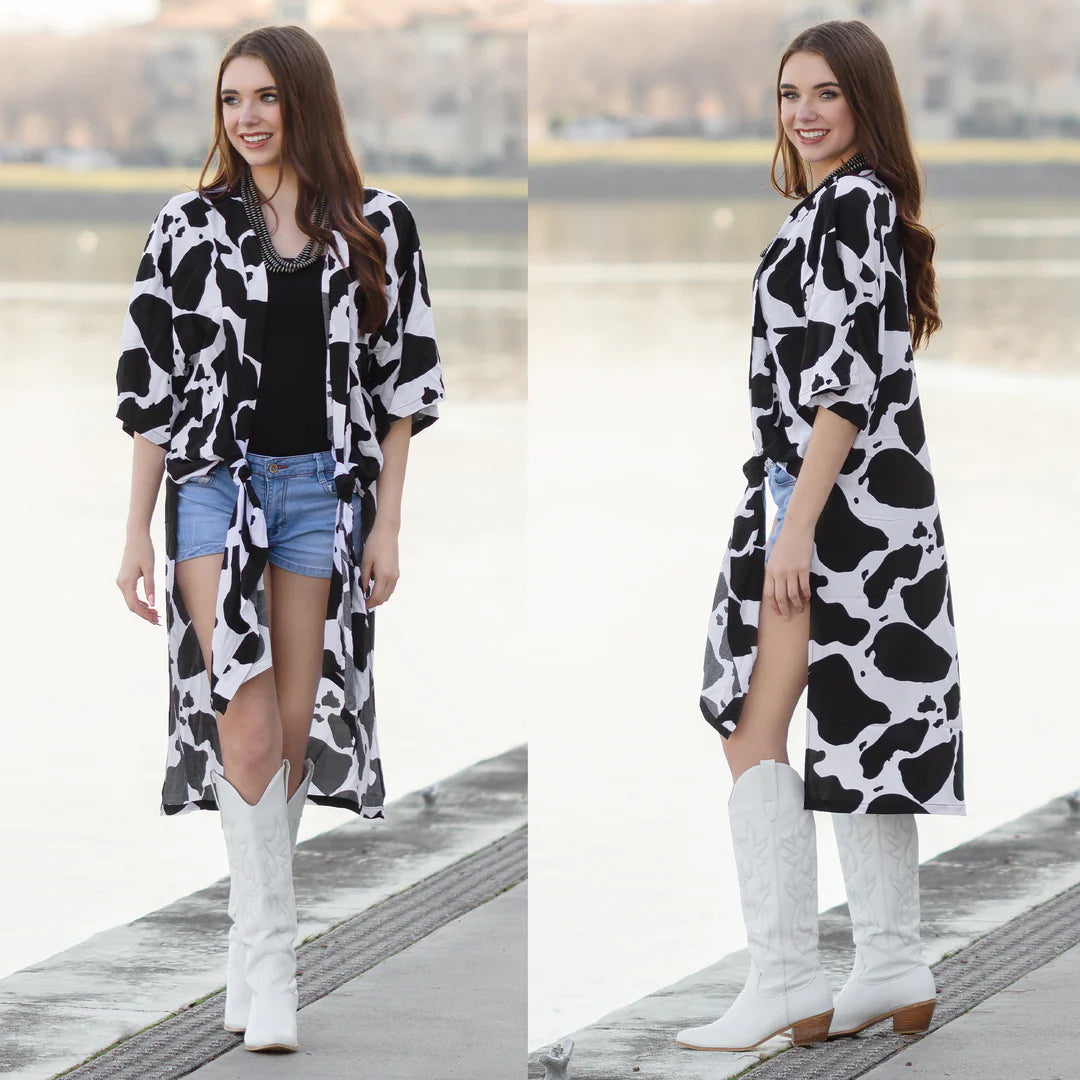 Black and White Cow Print Cover Up with Slit