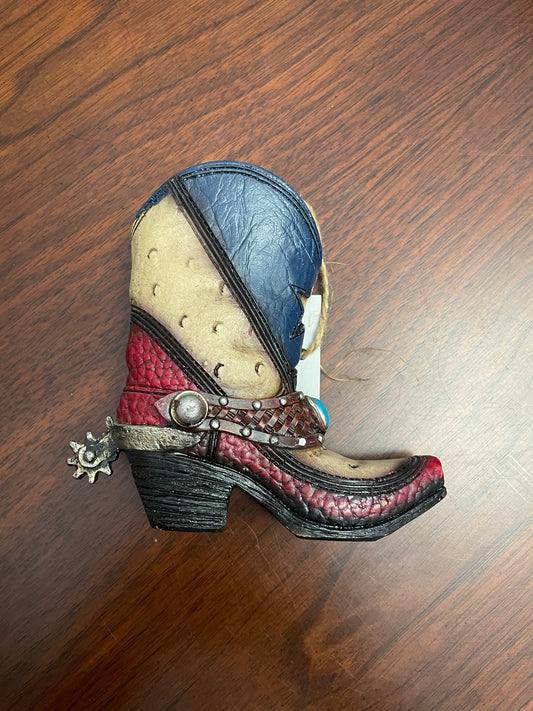 Red, White and Blue Boot with Spur Christmas Ornament