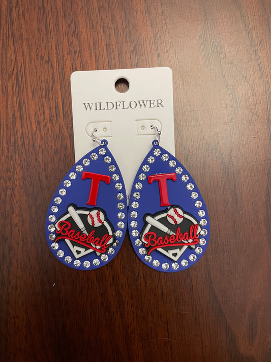 Texas Ranger’s Rhinestone Baseball Earrings