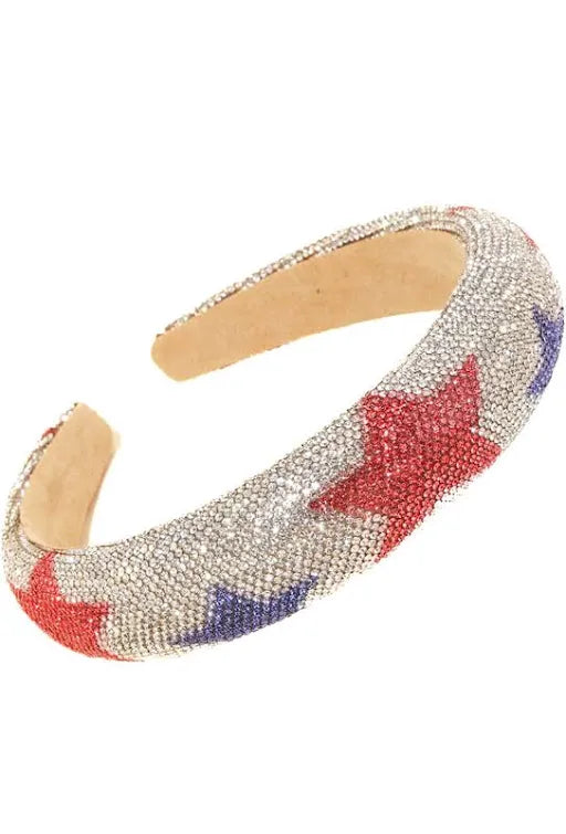 Rhinestone Headband with Red, White and Blue Stars