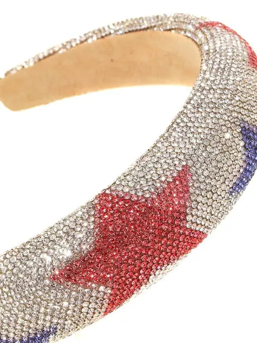 Rhinestone Headband with Red, White and Blue Stars