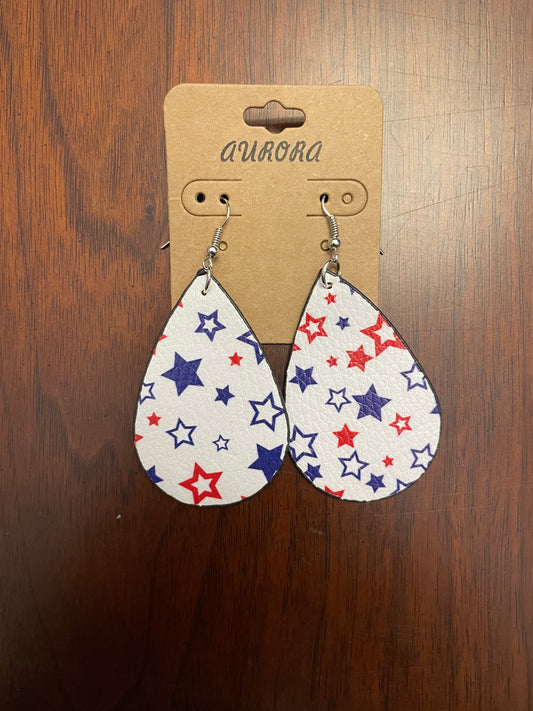 Patriot Earrings, White with Red and Blue Stars