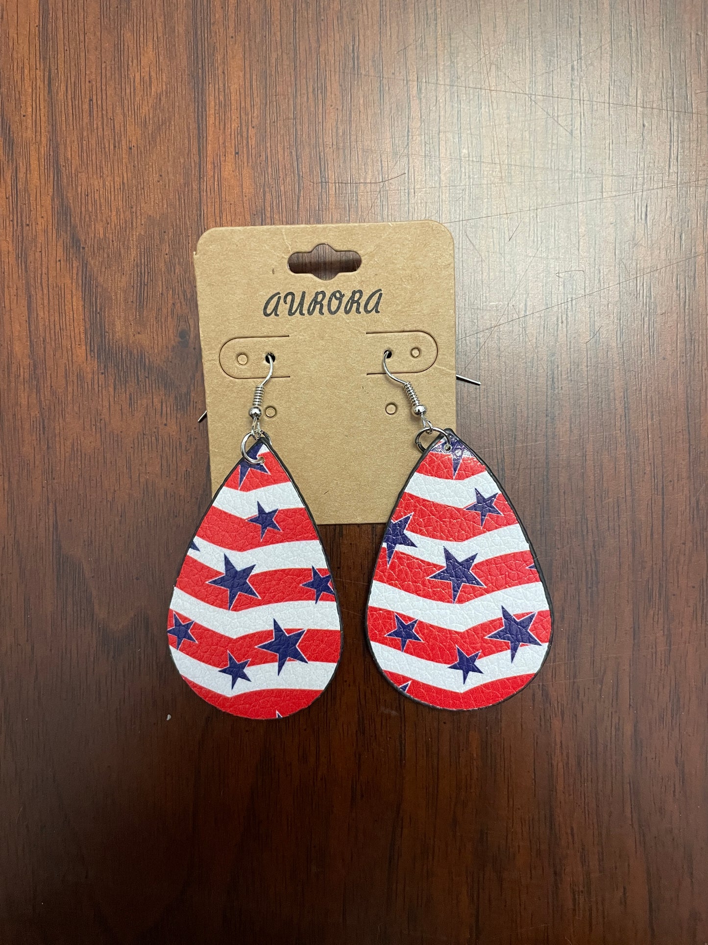 Patriot Earrings, Red & White with Blue Stars