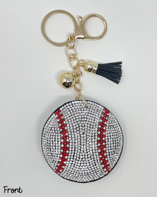 Rhinestone Baseball Keychain