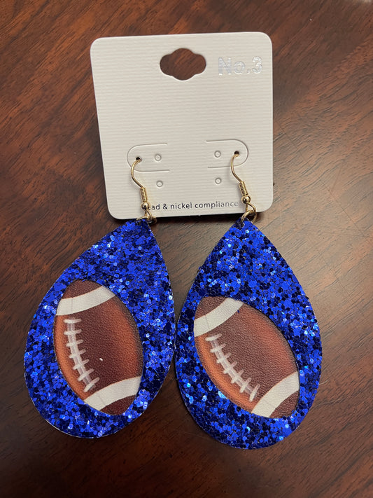 Sparkly Blue Teardrop Football Earrings