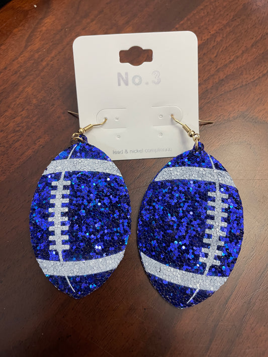 Sparkly Blue Football Shaped Earrings