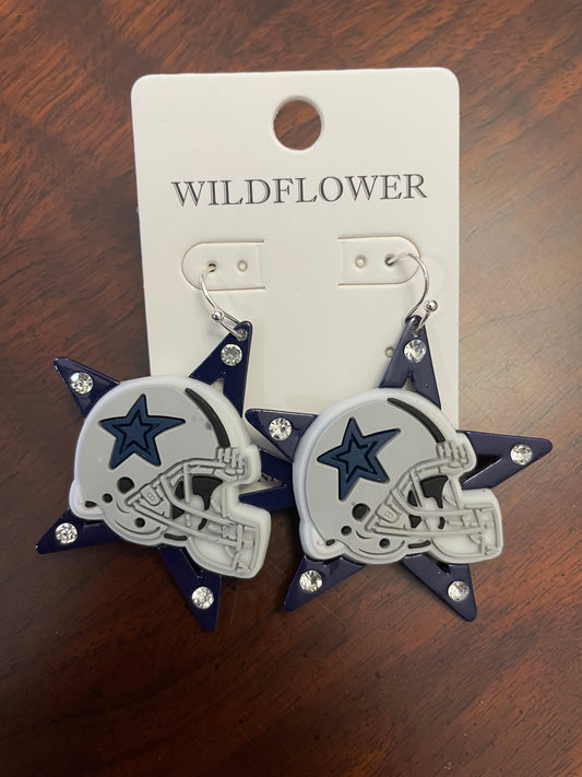 Blue Star Earrings with Helmet & Rhinestones