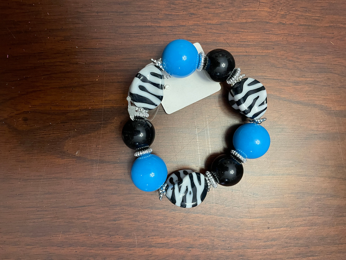 Blue, Black & Leopard Beaded Bracelet