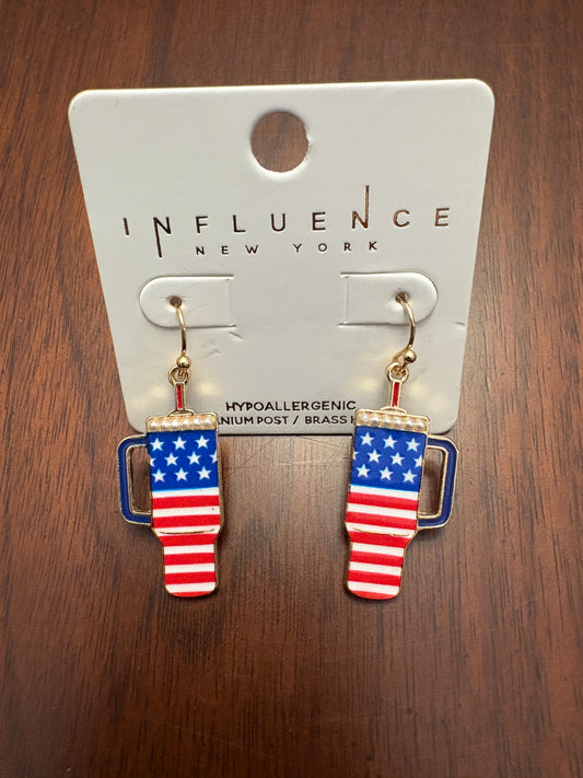 Red, White & Blue America Tumbler Dangle Earrings