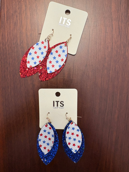 Sparkly Teardrop with Red & Blue Stars on White