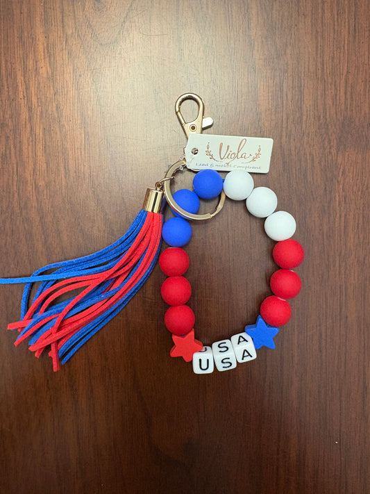 Red, White & Blue USA Beads Keychain with Tassel