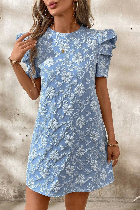 TEXTURED Jacquard Puff Sleeve Vintage Dress
