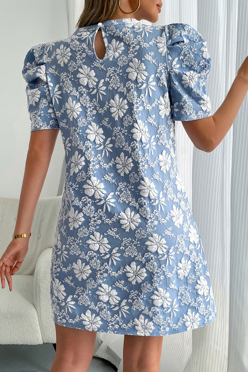TEXTURED Jacquard Puff Sleeve Vintage Dress