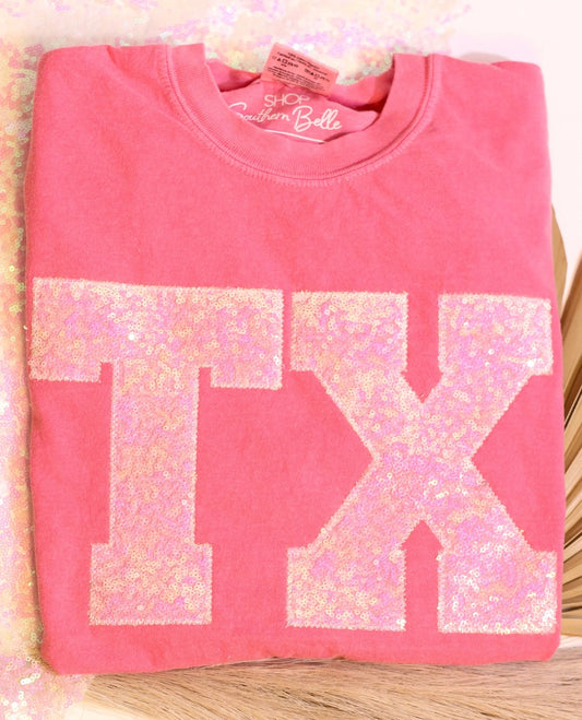 TX Pink Sequined Short Sleeve