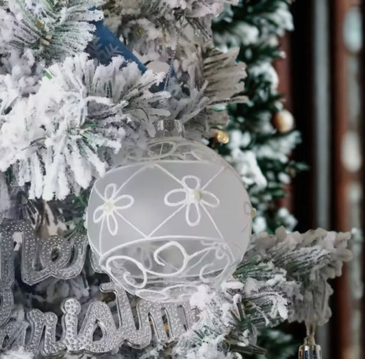 Floral Etched Glass Christmas Ornament