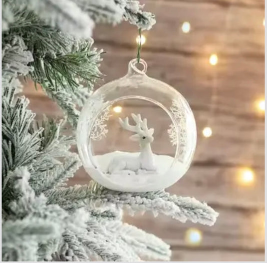 Snowy Reindeer Globe Christmas Ornament Glass Ball