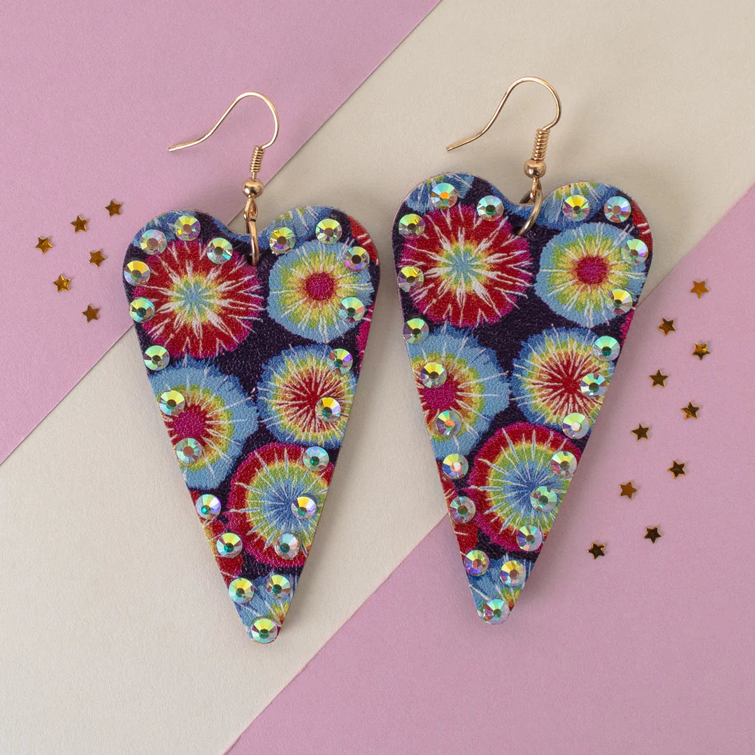 Heart Tie Dye Gem Dangle Earrings