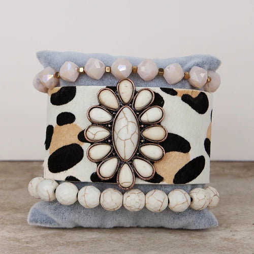 Stacked Cuff Bracelet-Ivory Leopard
