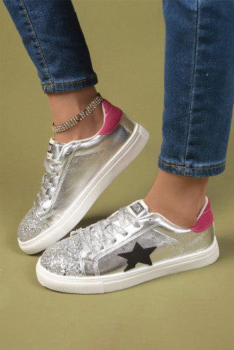 Silvery Metallic Luster Star Pattern Slip On Shoes