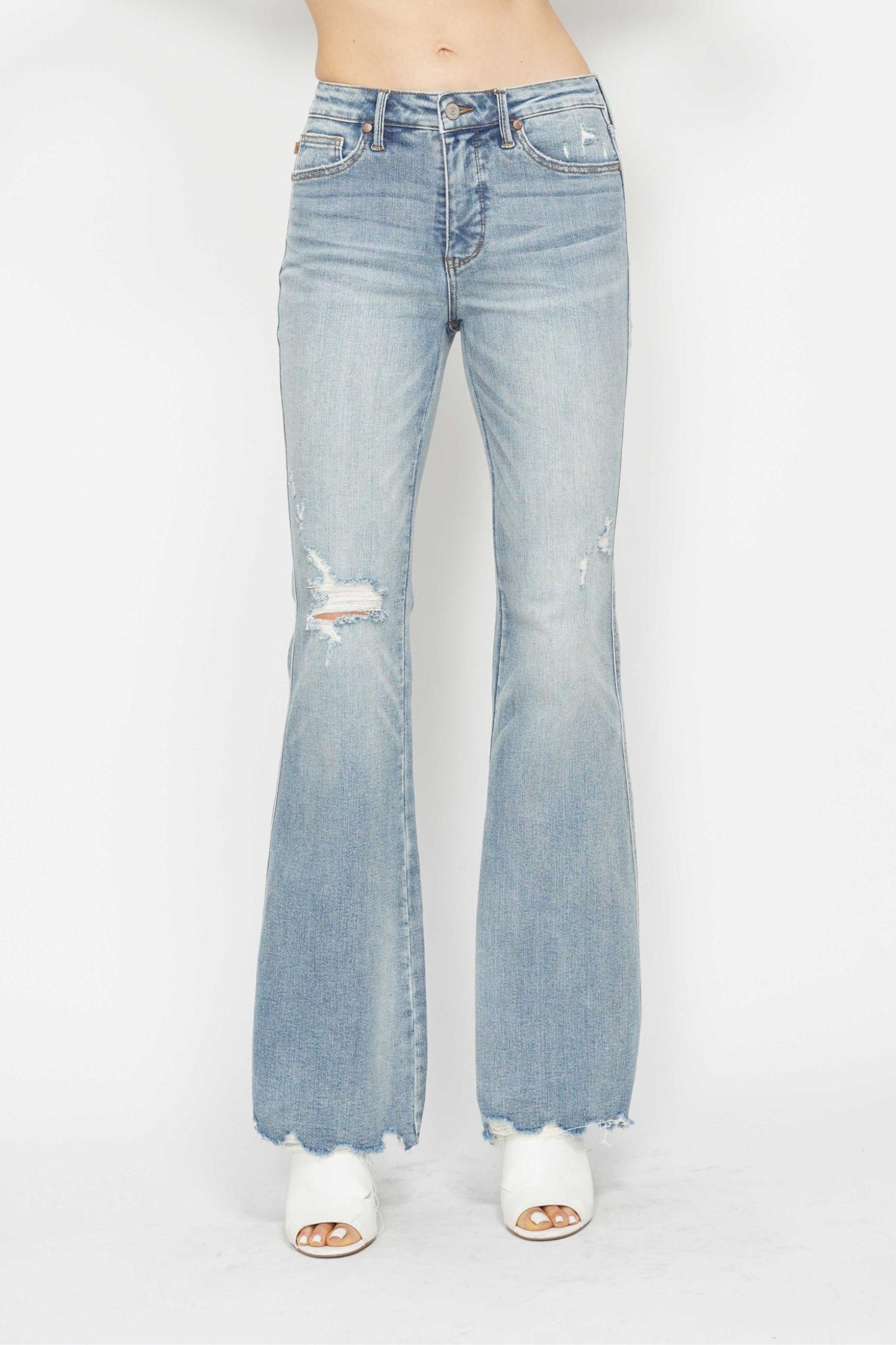 Judy Blue Mid Rise Tummy Control Destroy Flare Jeans