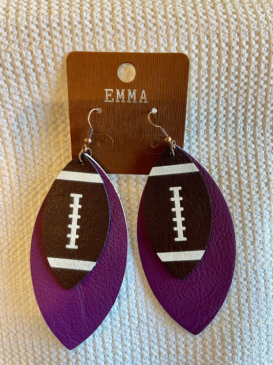 Purple Football Dangle Earrings