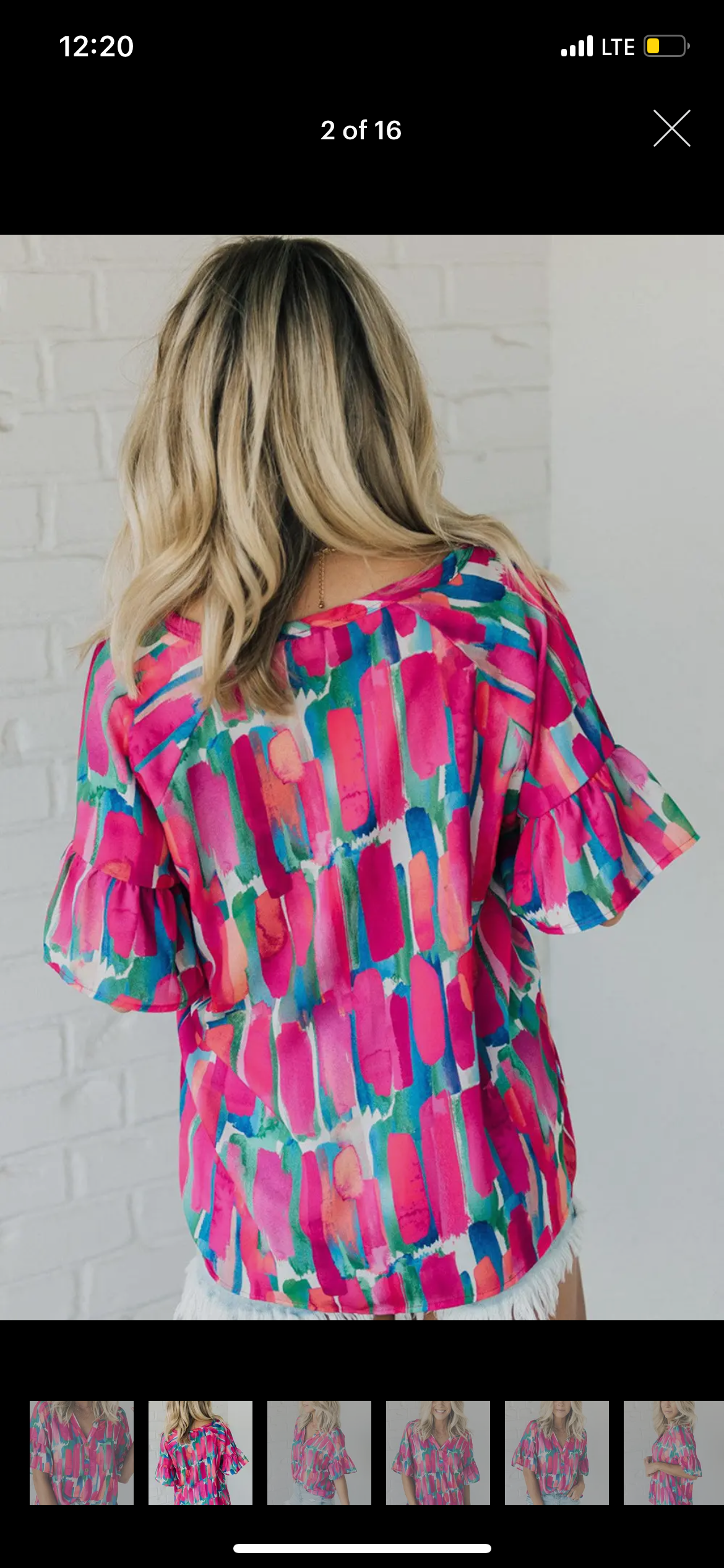 Brushstroke Print Bell Sleeve Buttoned Top