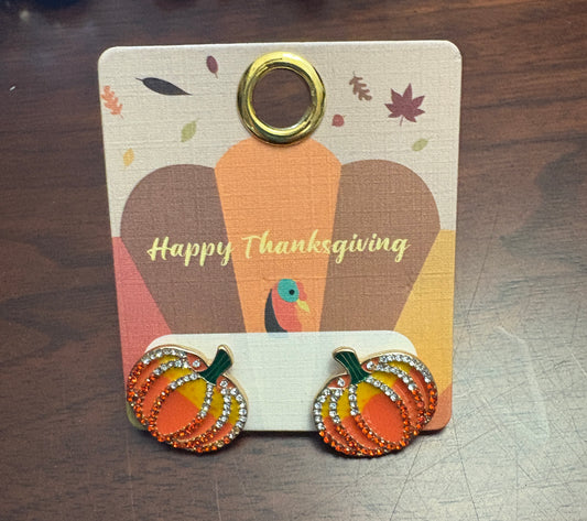 Happy Thanksgiving Sparkly Pumpkin Earrings