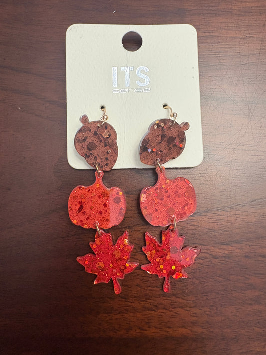Acorn, Pumpkin, Leaf Dangle Earrings