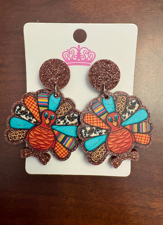 Glitter Turkey Dangle Earrings