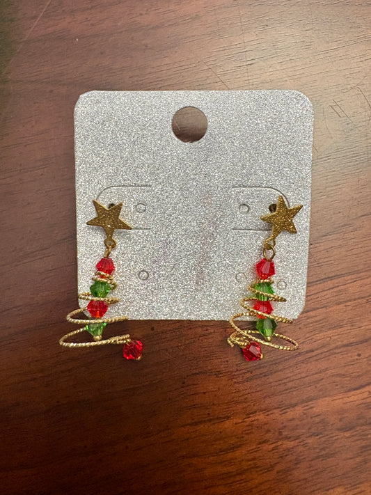 Gold Christmas Tree Spiral Earrings