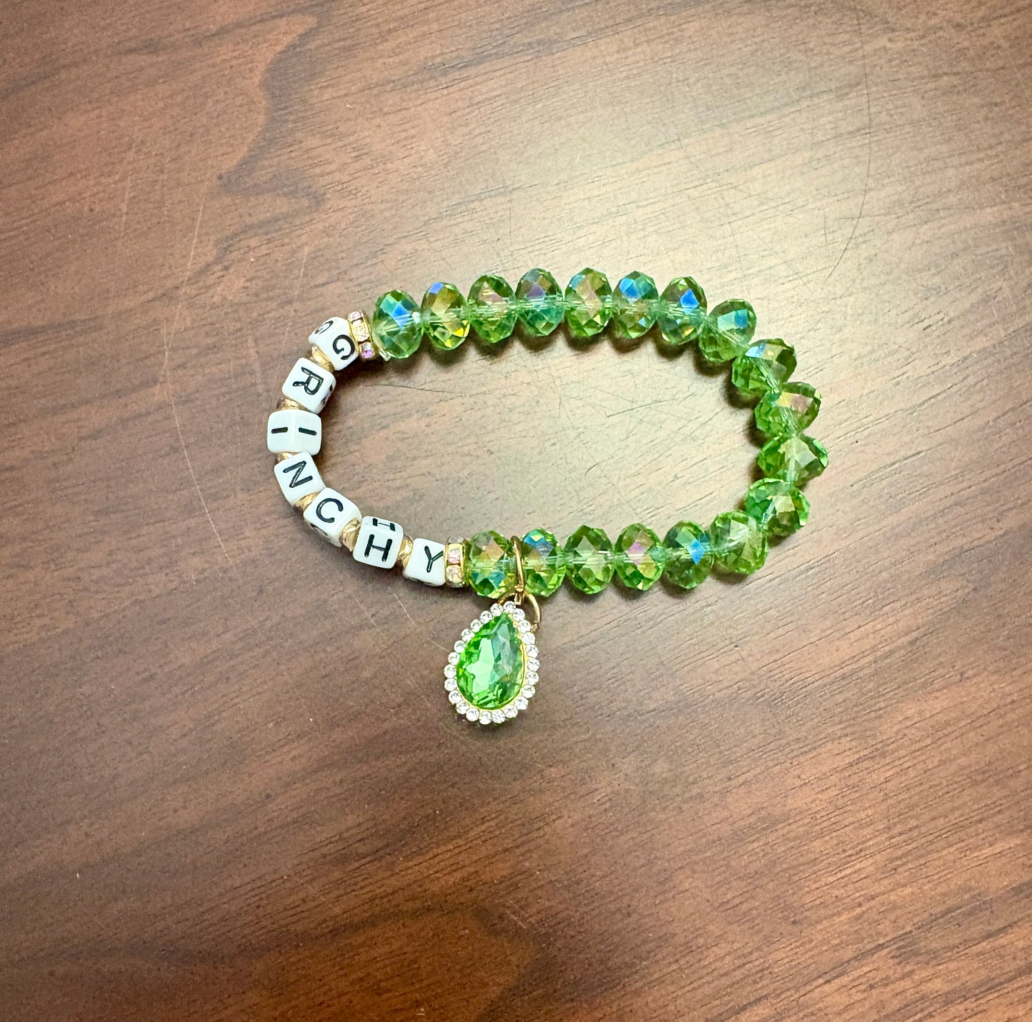 Grinchy Green Beaded Bracelet with Green Charm