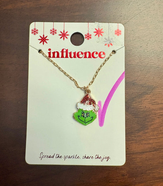 Grinch Necklace on Gold Colored Chain