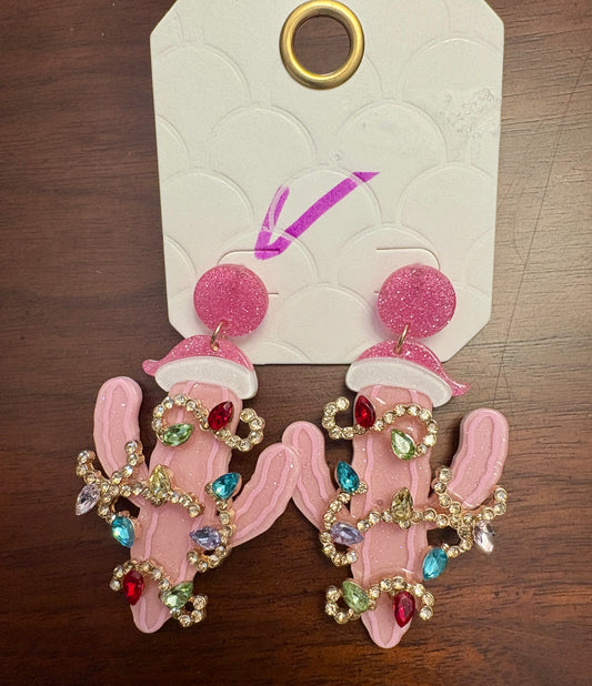 Pink Christmas Cactus Dangle Earrings