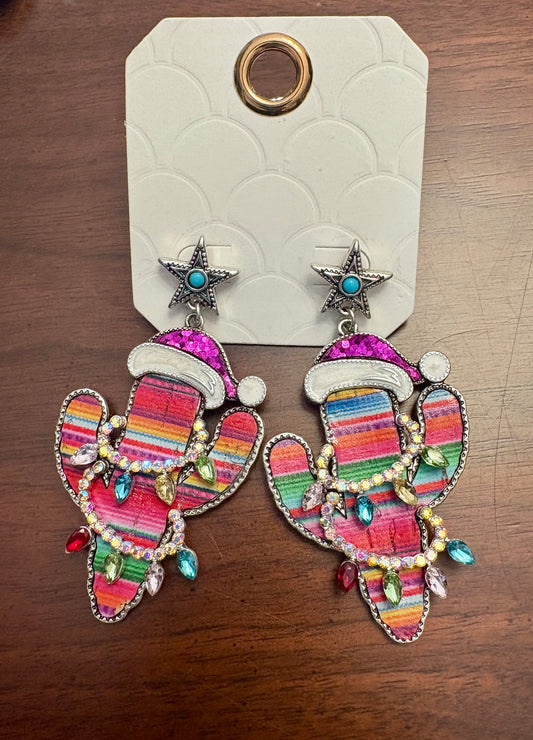 Serape Cactus Christmas Tree w/ Hat Dangle Earrings