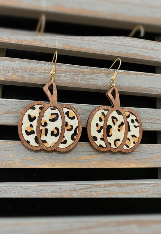 Leopard Pumpkin Wooden Dangle Earrings