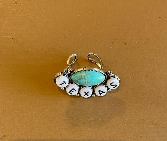 “TEXAS” and Turquoise Adjustable Ring