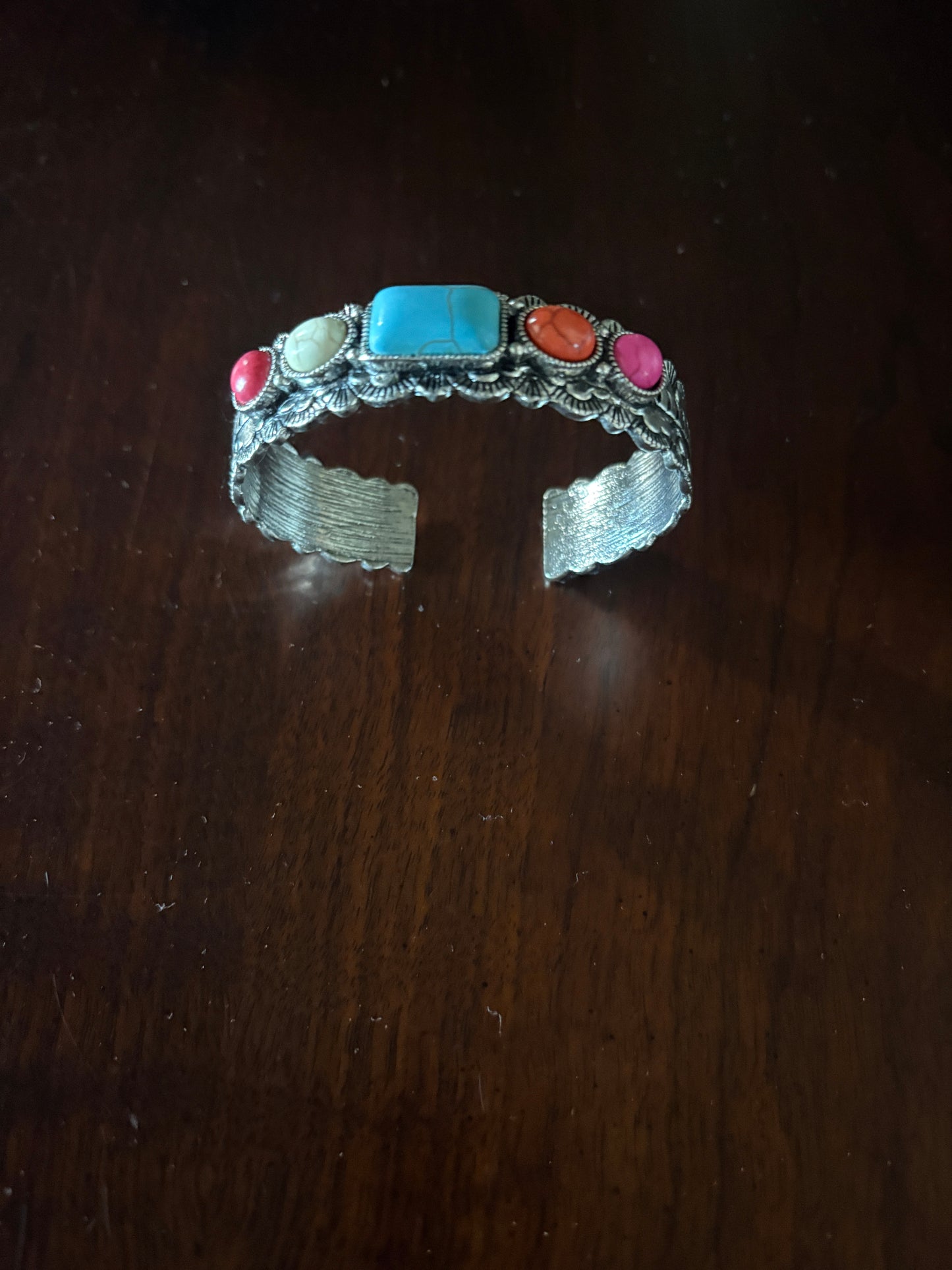 Silver Adjustable Bracelet with Multicolored Stones