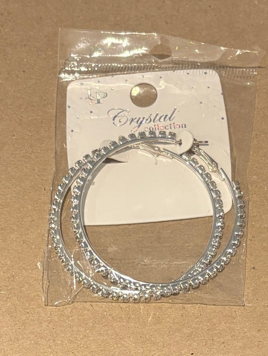Large Silver & Crystal Hoop Earrings