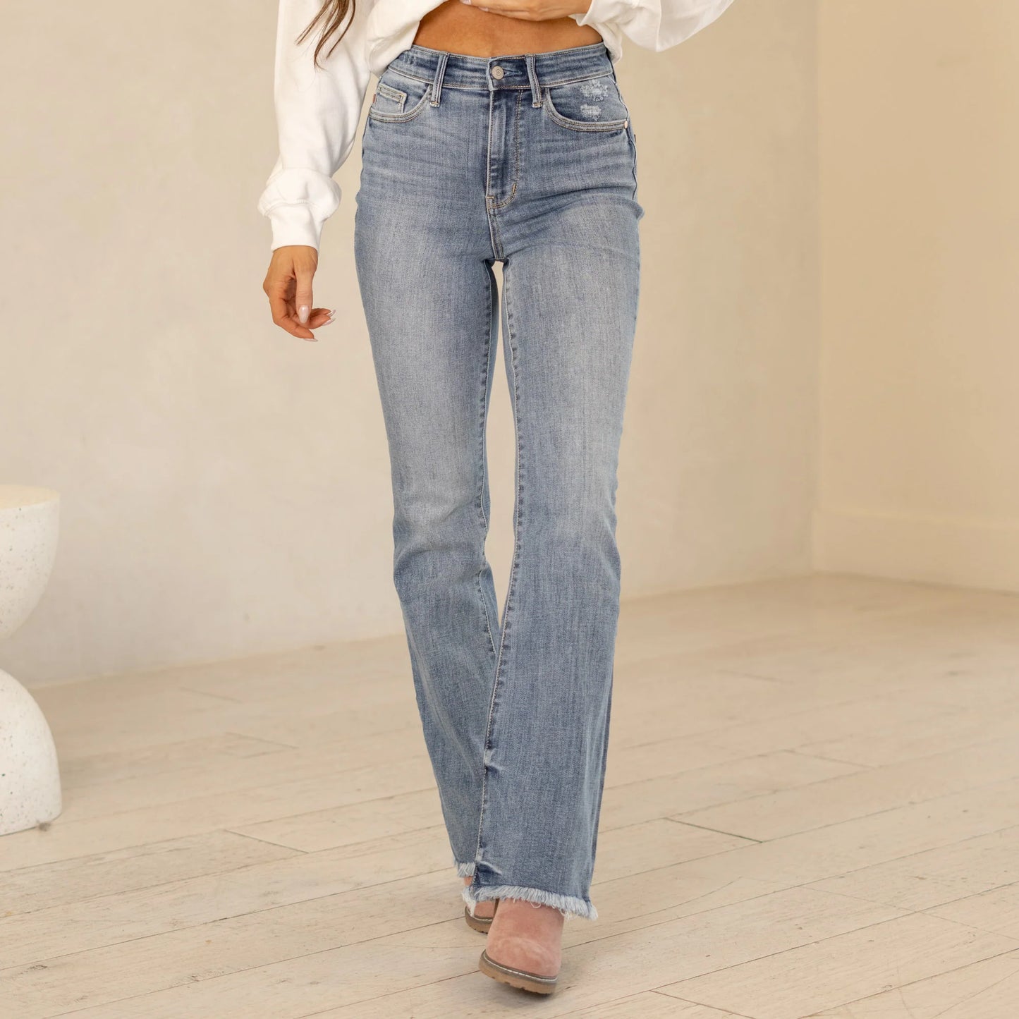 Judy Blue High Waist Frey Hem Bootcut Jeans