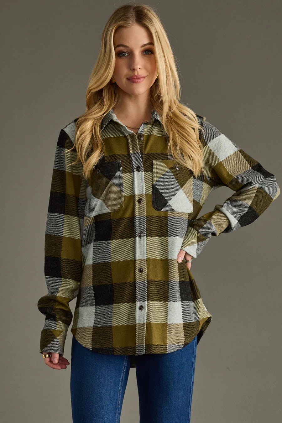 Easton Olive Green Plaid Shacket