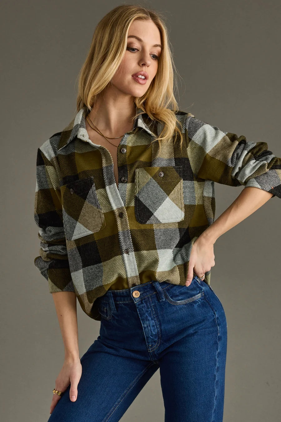 Easton Olive Green Plaid Shacket