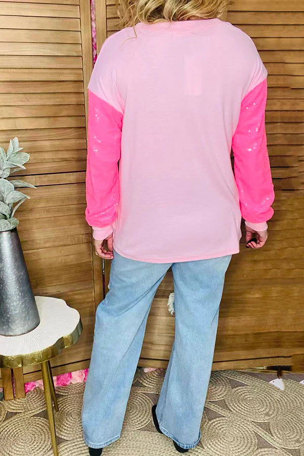 Pink Long Sleeve with Sequin Santas and Sequin Sleeves