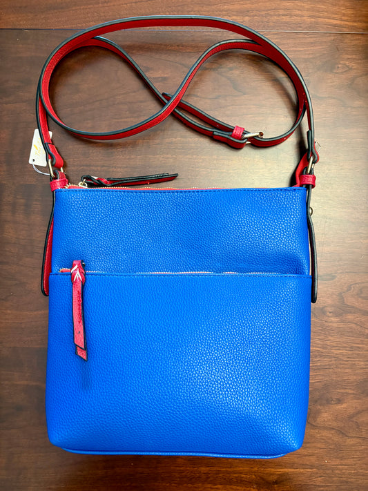 Royal Blue Handbag with Red Strap and Zipper