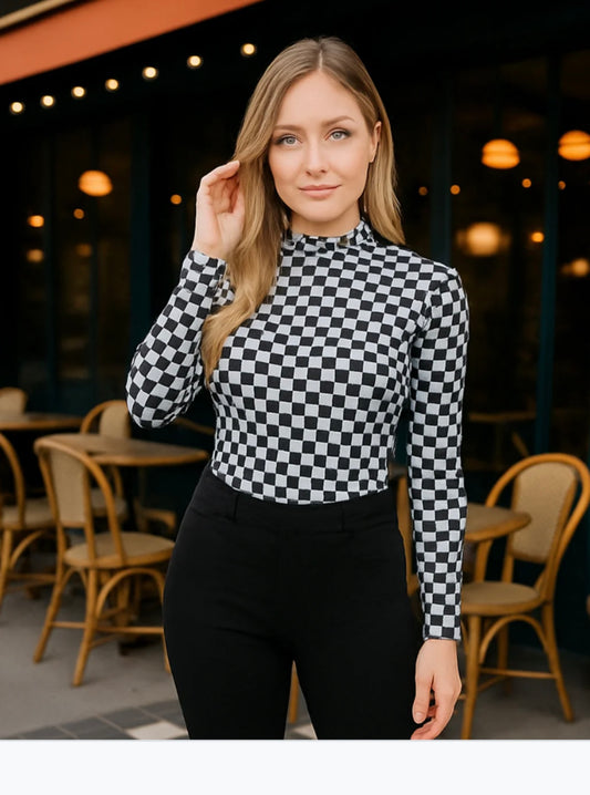 Black & White Checkered Mesh Top