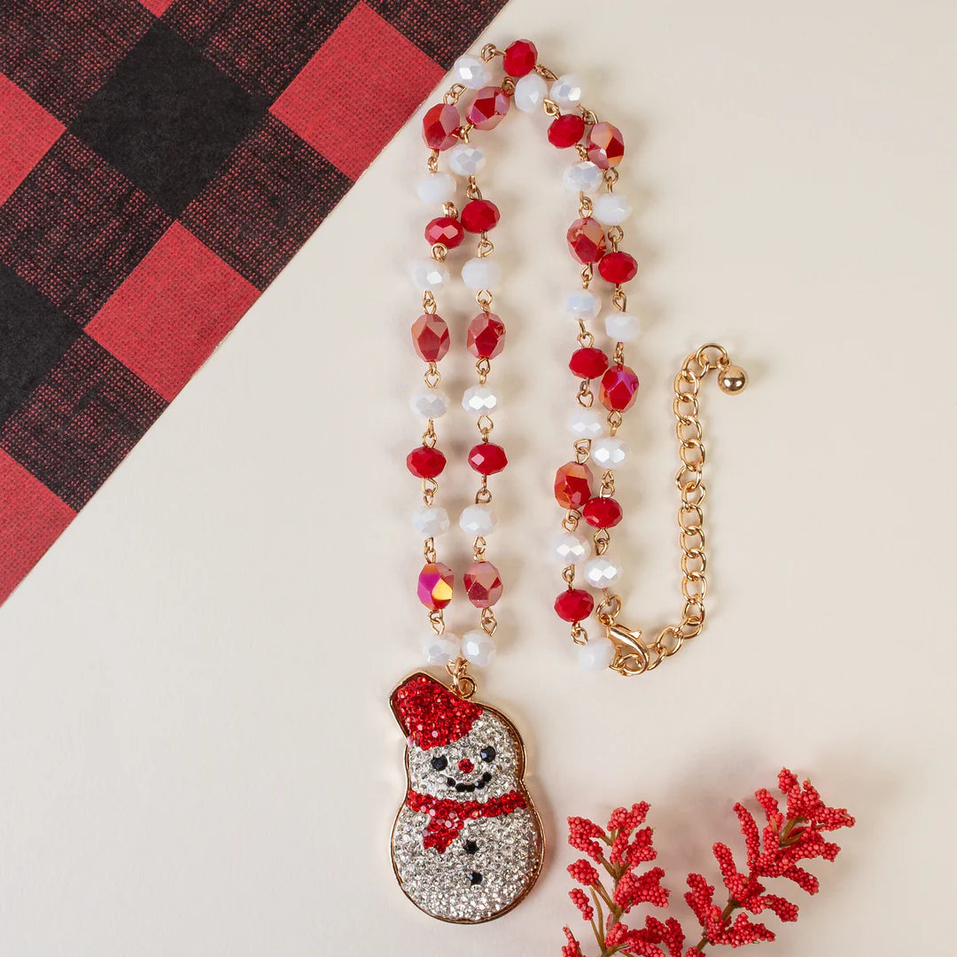 Snowman Christmas Necklace-Red & White