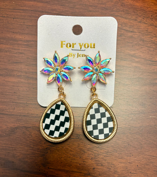 Black & White Crystal Checkered Earrings